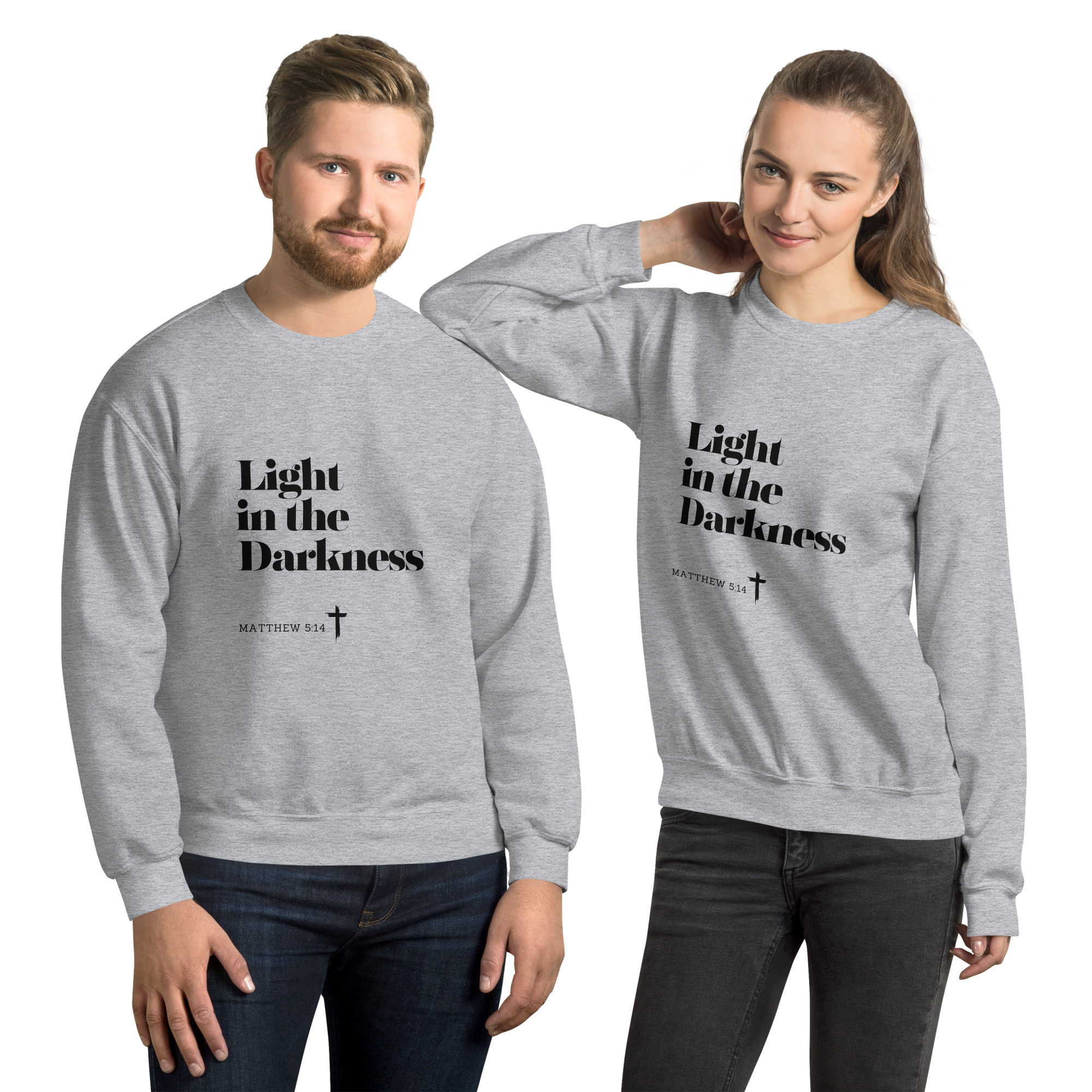 'Light in the Darkness' Slim Fit Unisex Sweatshirt - w/Scripture, Light Colours - Image 3