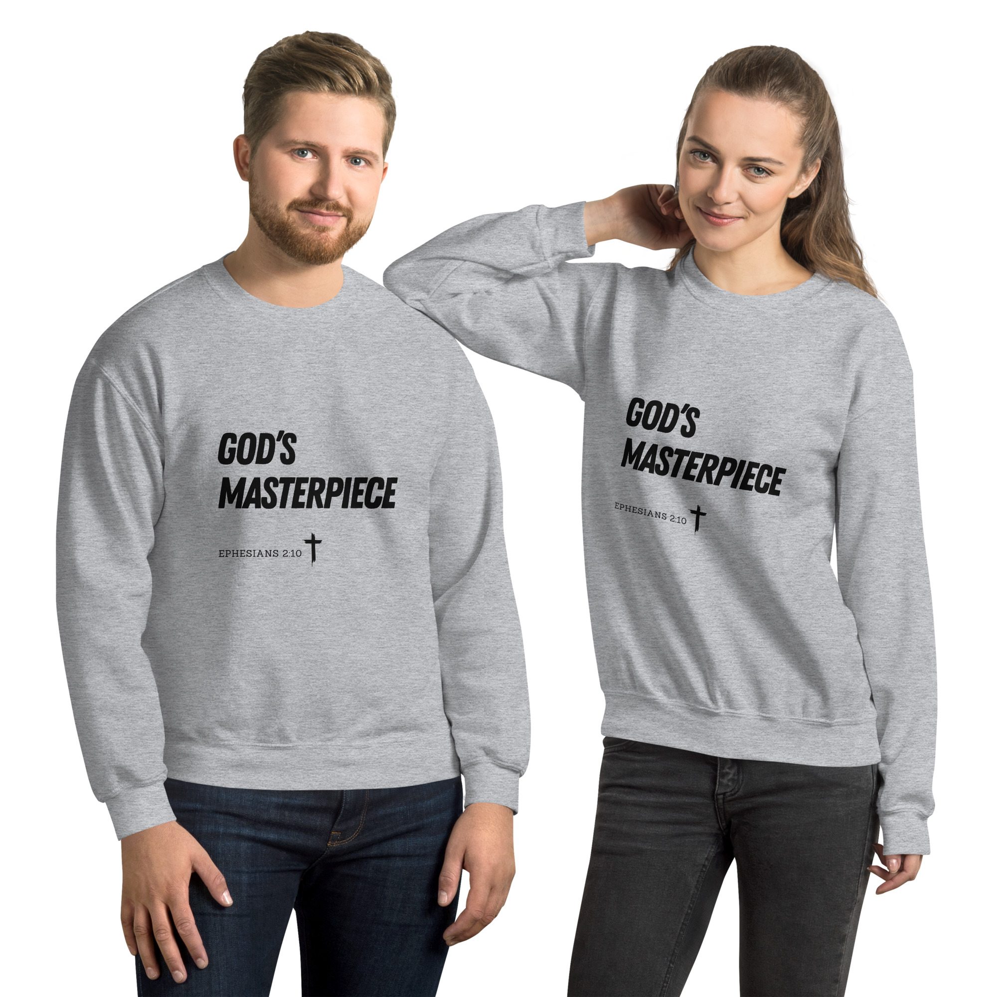 'God's Masterpiece' Slim Fit Unisex Sweatshirt - w/Scripture, Light Colours - Image 2