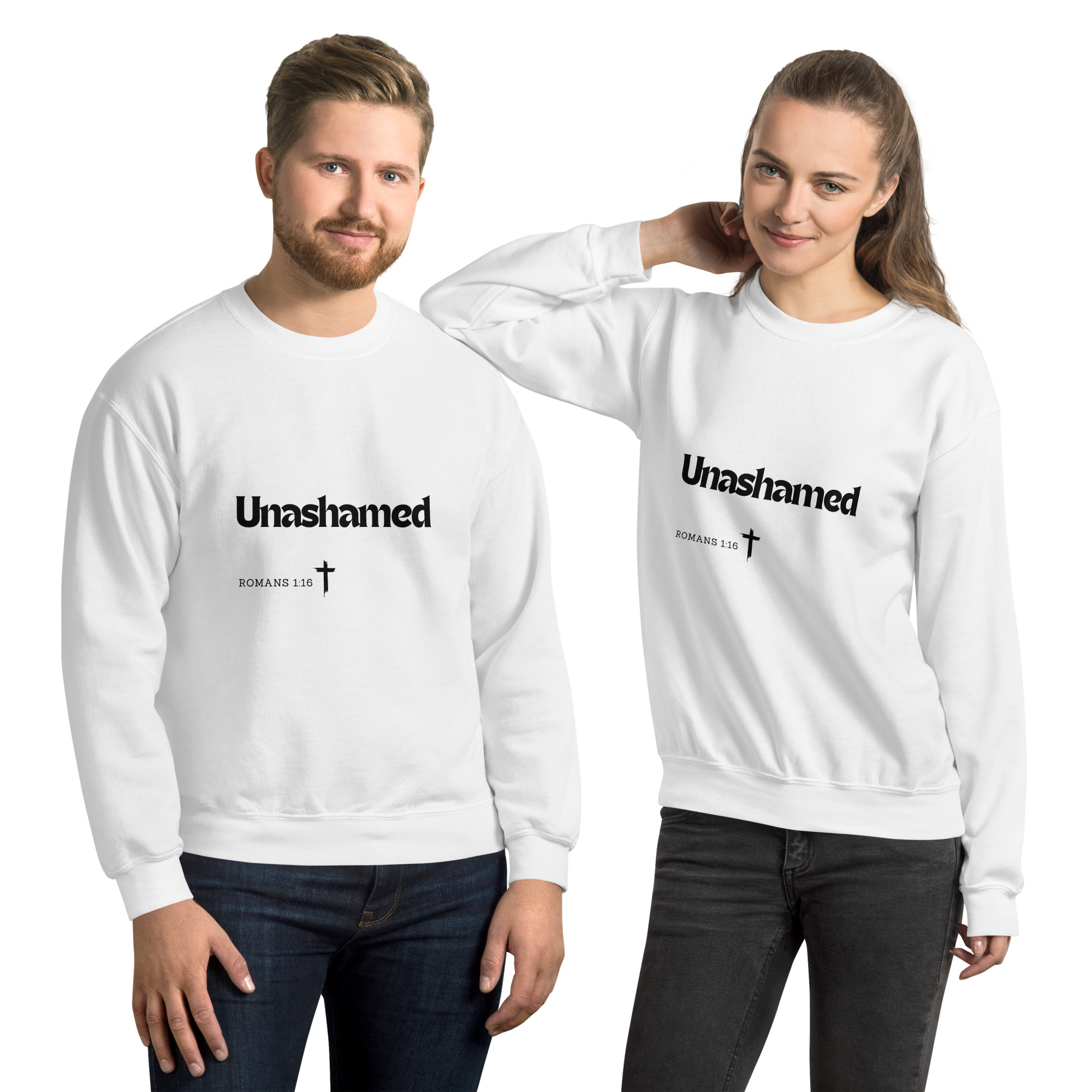 'Unashamed' Slim Fit Unisex Sweatshirt - w/Scripture, Light Colours - Image 3