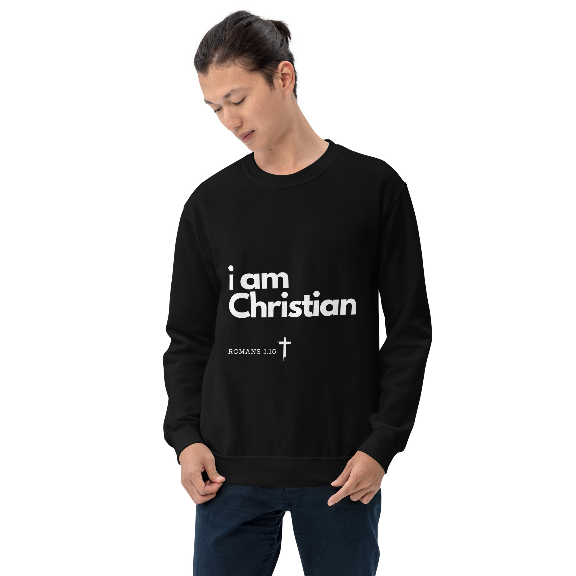 'i am Christian' Slim Fit Unisex Sweatshirt - w/Scripture, Dark Colours - Image 5