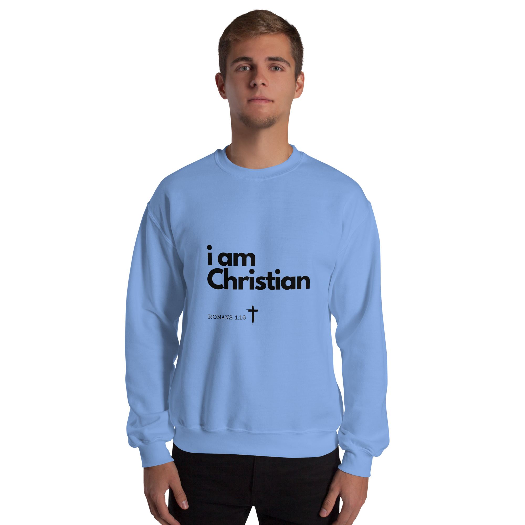 'i am Christian' Slim Fit Unisex Sweatshirt - w/Scripture, Light Colours - Image 3