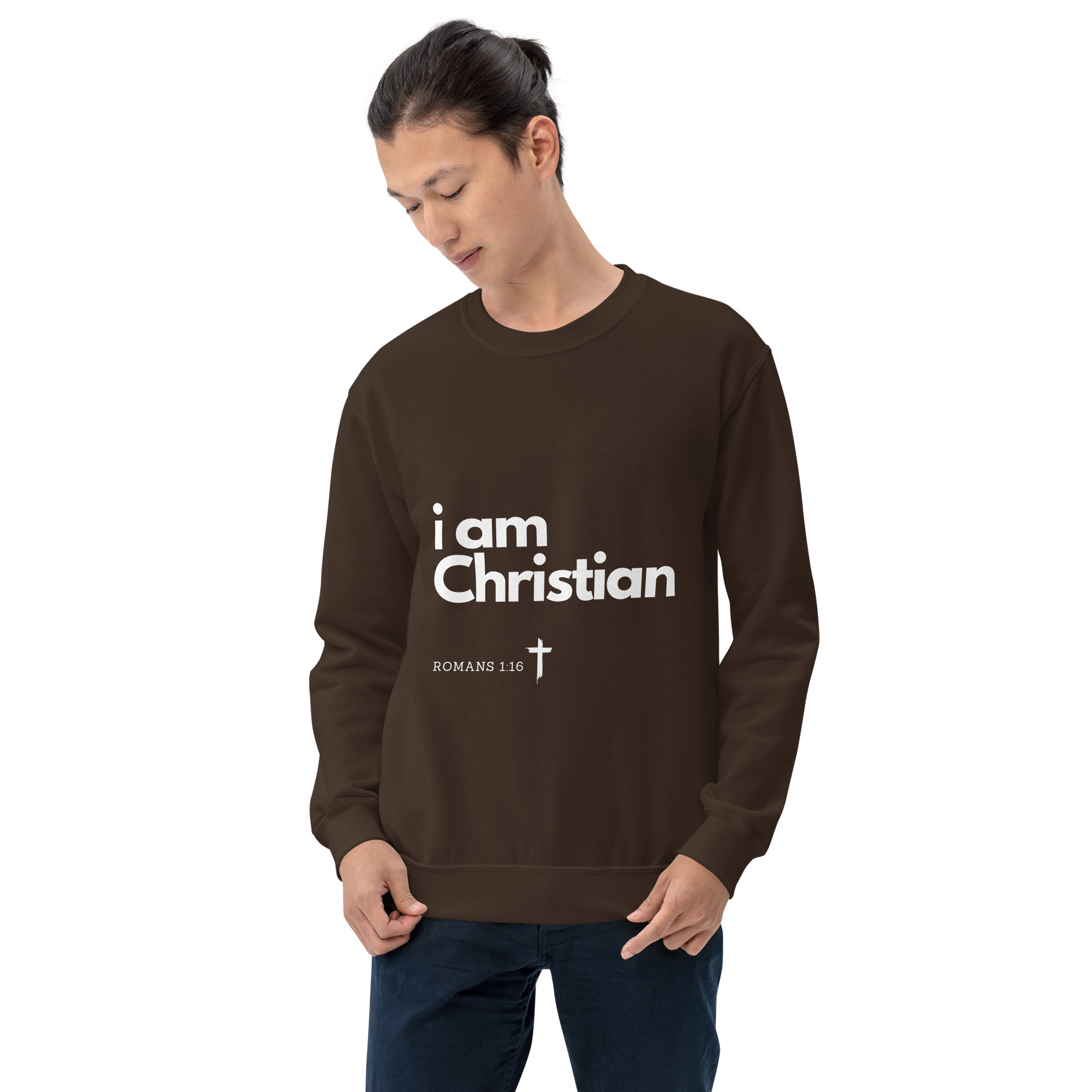 'i am Christian' Slim Fit Unisex Sweatshirt - w/Scripture, Dark Colours - Image 9