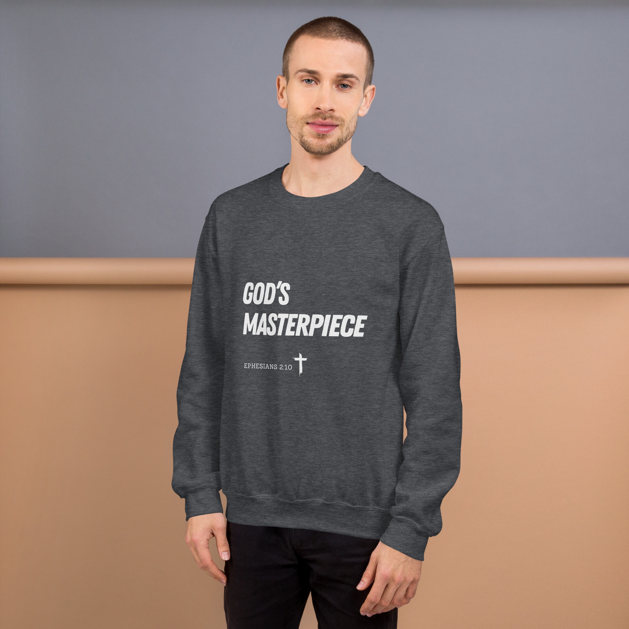 'God's Masterpiece' Slim Fit Unisex Sweatshirt - w/Scripture, Dark Colours - Image 9