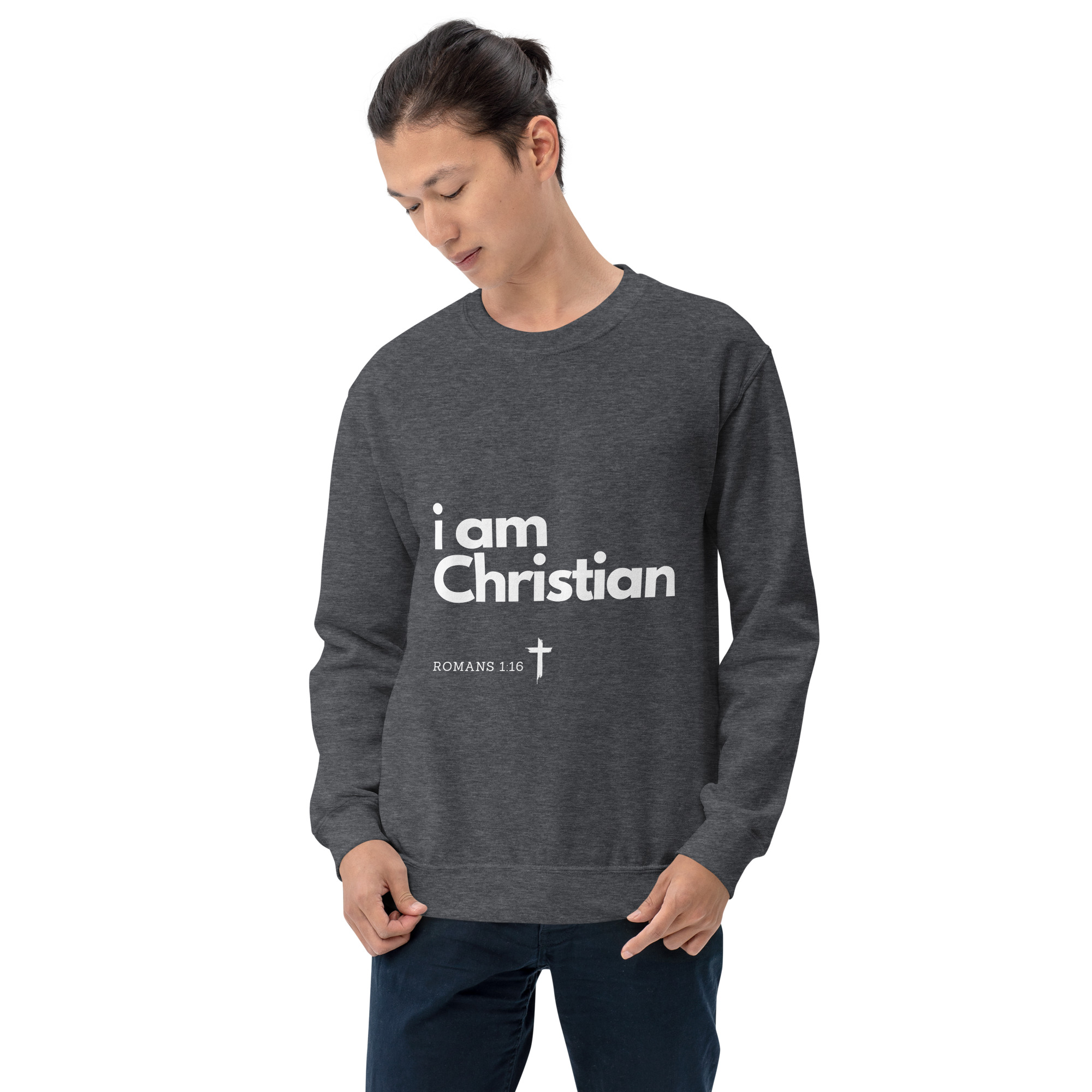 'i am Christian' Slim Fit Unisex Sweatshirt - w/Scripture, Dark Colours - Image 15
