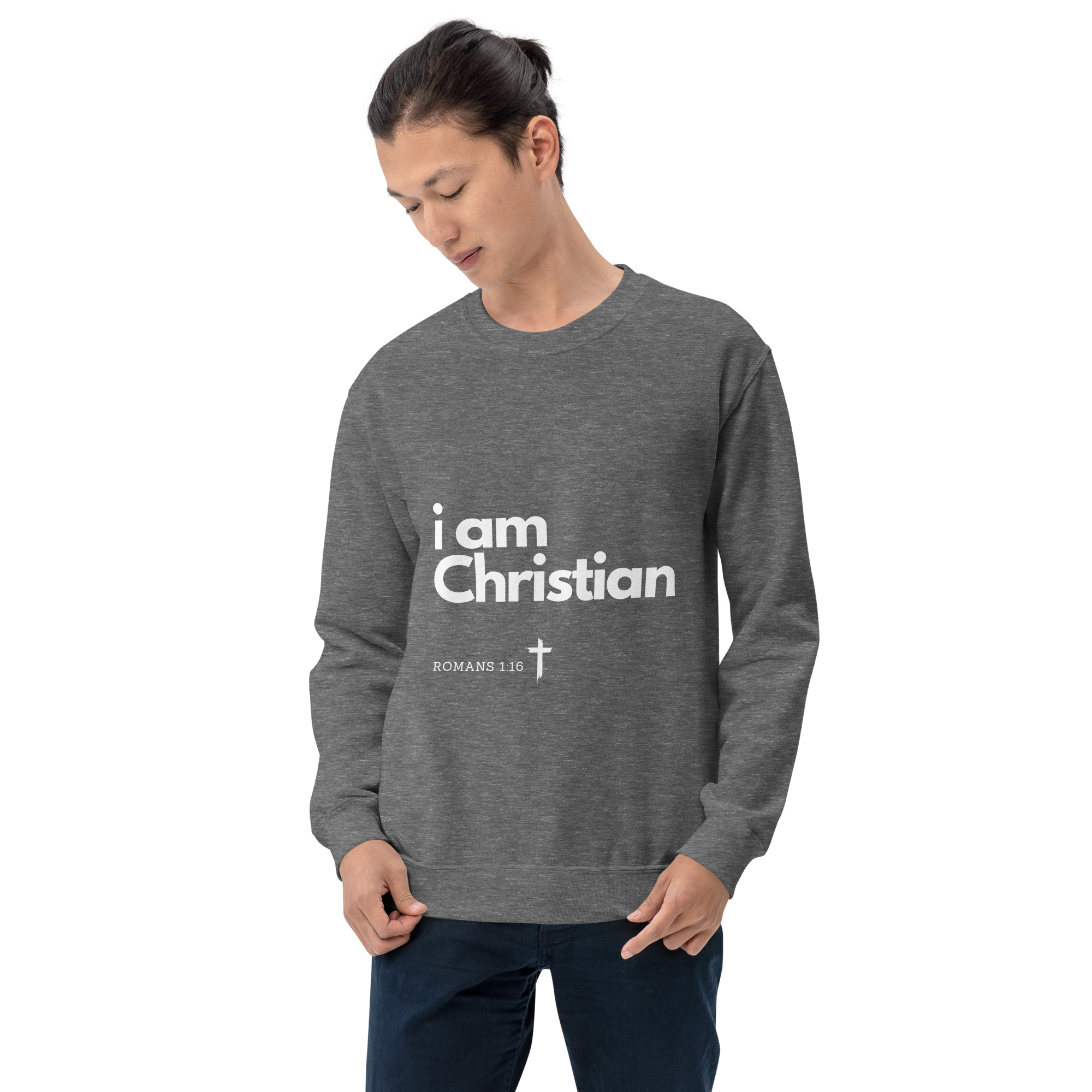 'i am Christian' Slim Fit Unisex Sweatshirt - w/Scripture, Dark Colours - Image 25