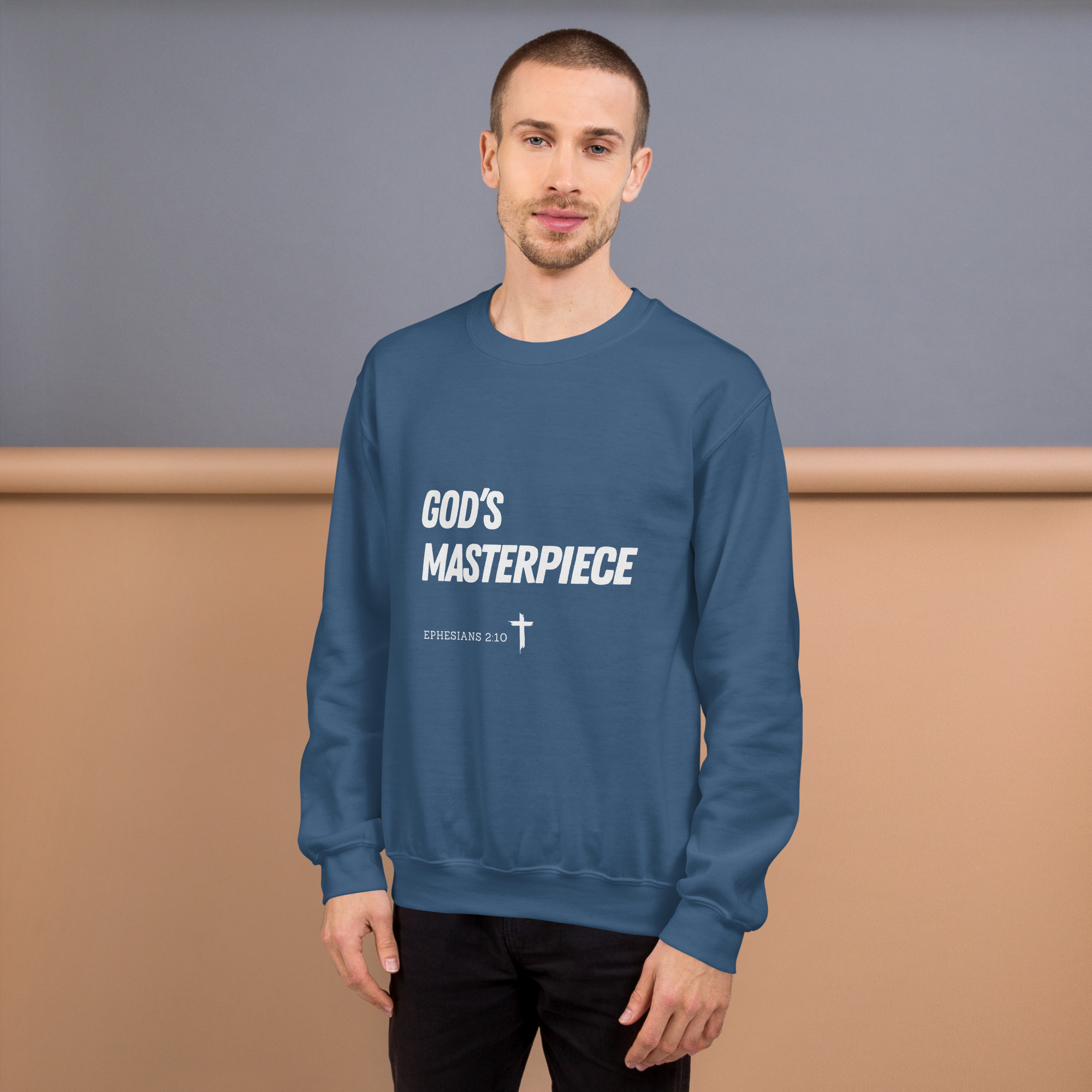 'God's Masterpiece' Slim Fit Unisex Sweatshirt - w/Scripture, Dark Colours - Image 13