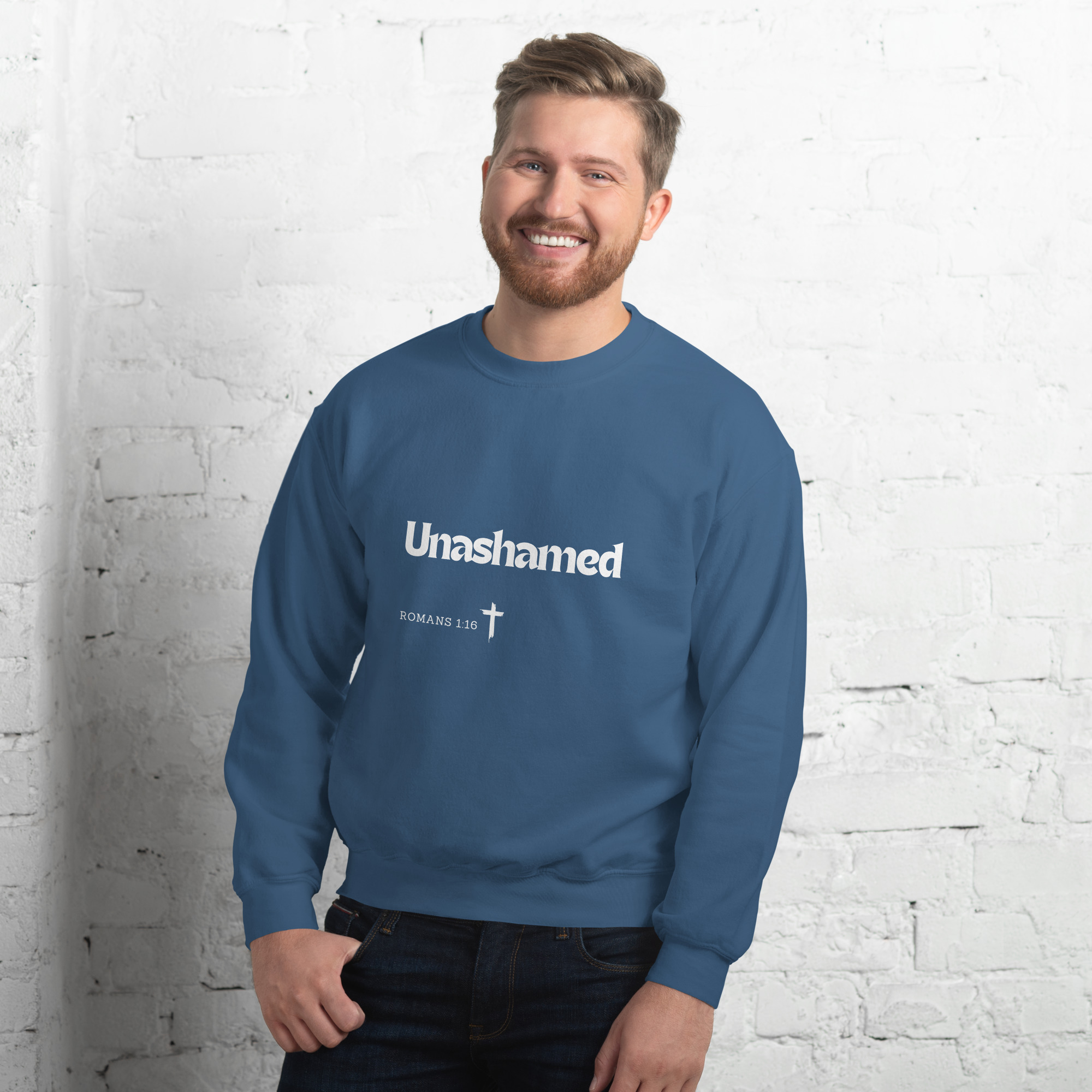 'Unashamed' Slim Fit Unisex Sweatshirt - w/Scripture, Dark Colours - Image 13