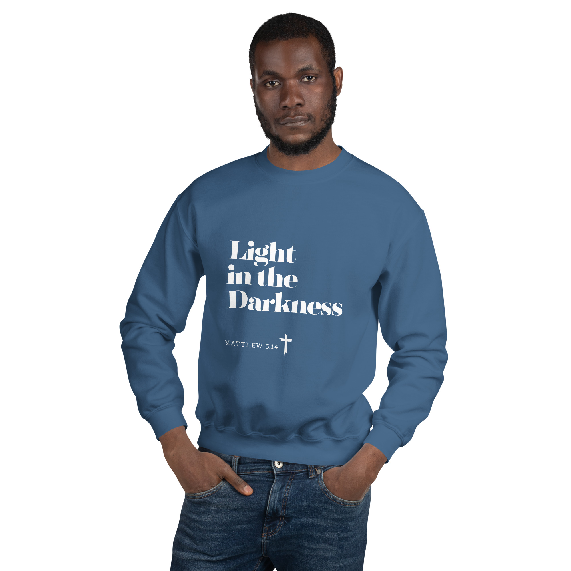 'Light in the Darkness' Slim Fit Unisex Sweatshirt - w/Scripture, Dark Colours - Image 13