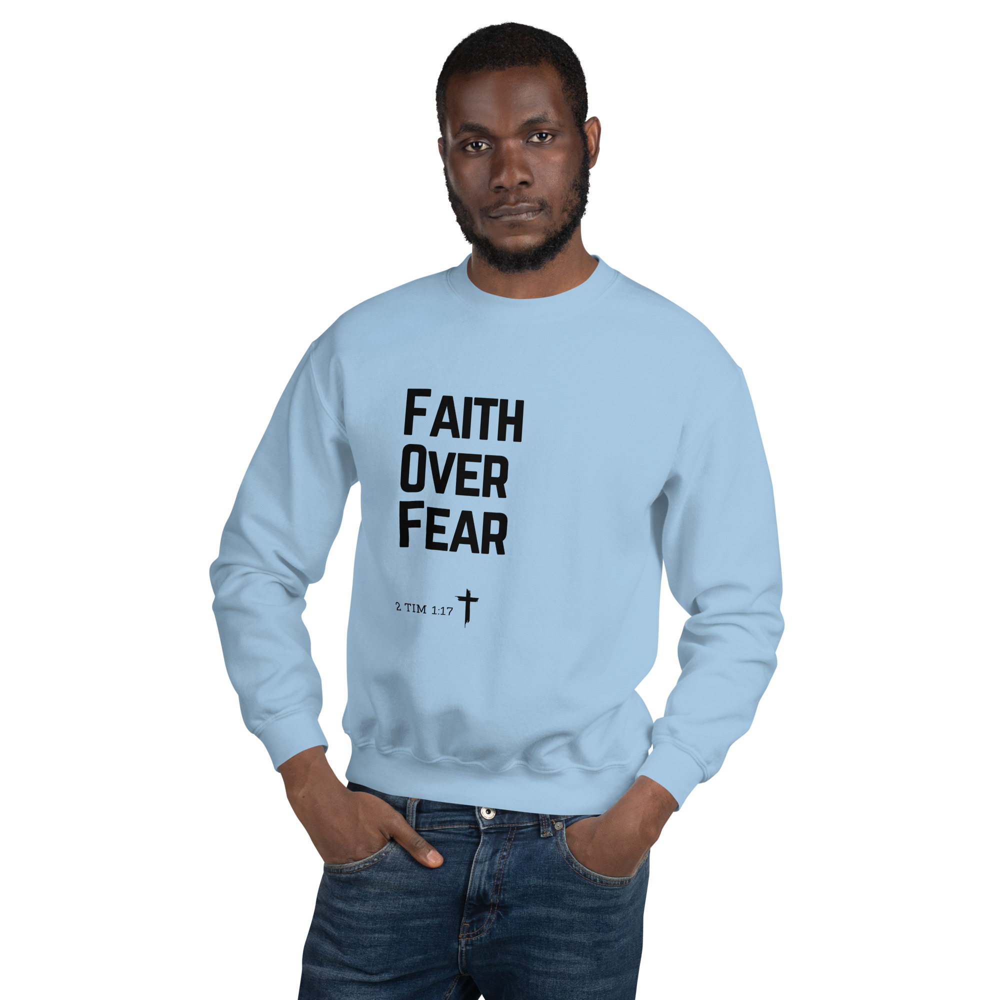 'Faith Over Fear' Slim Fit Unisex Sweatshirt - w/Scripture, Light Colours - Image 3