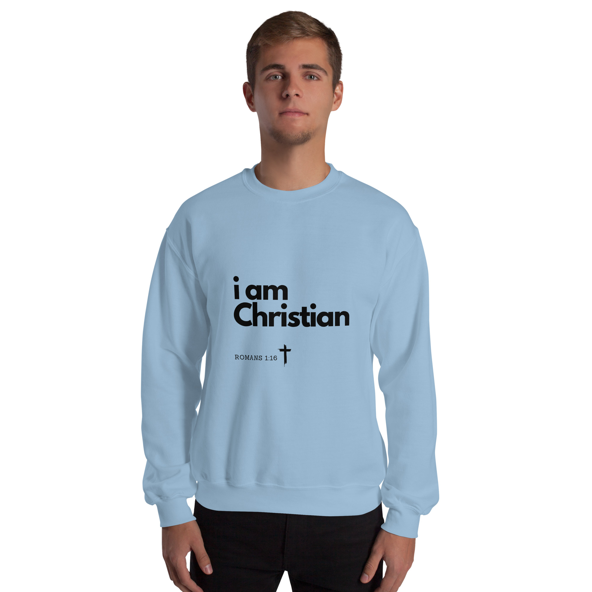 'i am Christian' Slim Fit Unisex Sweatshirt - w/Scripture, Light Colours - Image 7