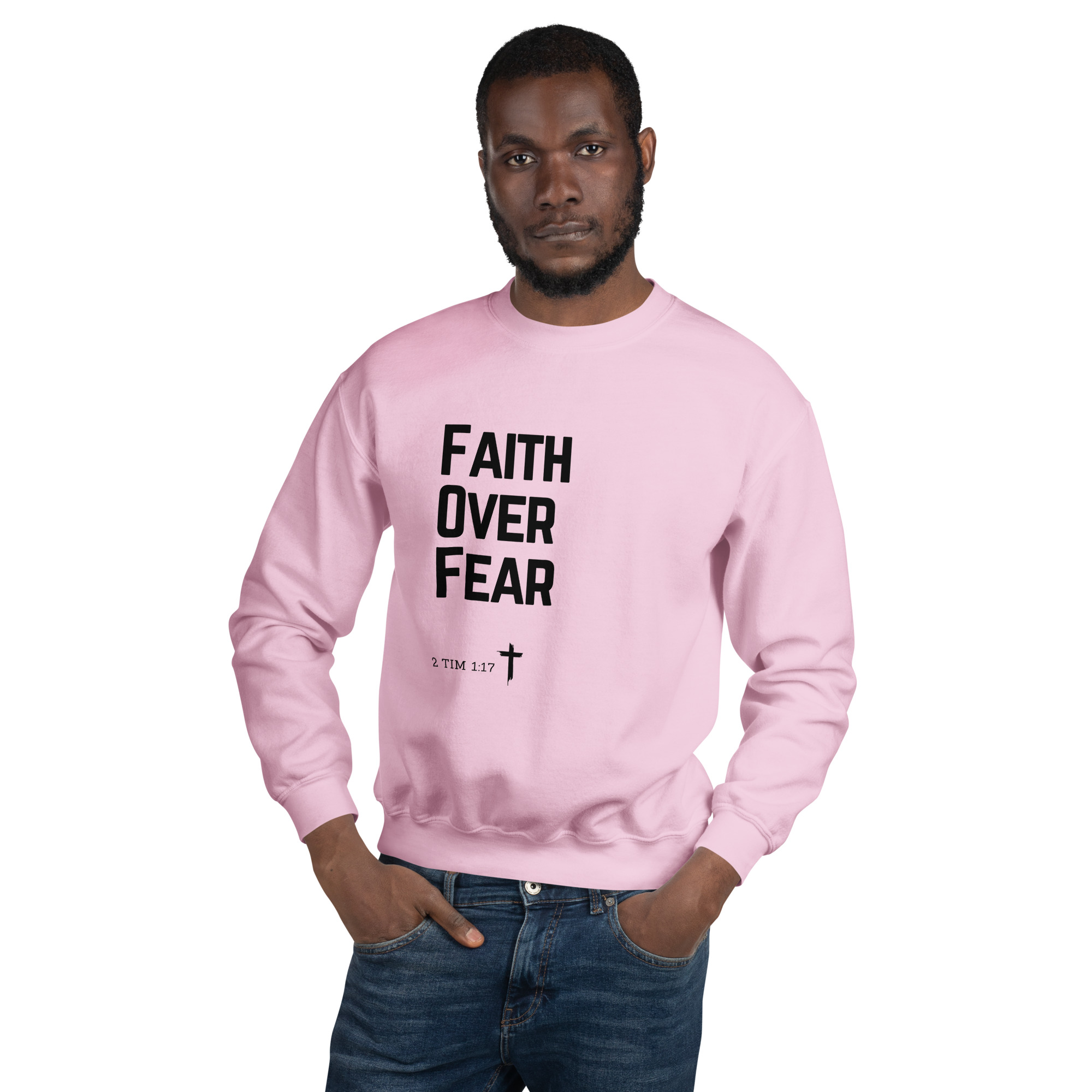 'Faith Over Fear' Slim Fit Unisex Sweatshirt - w/Scripture, Light Colours - Image 5