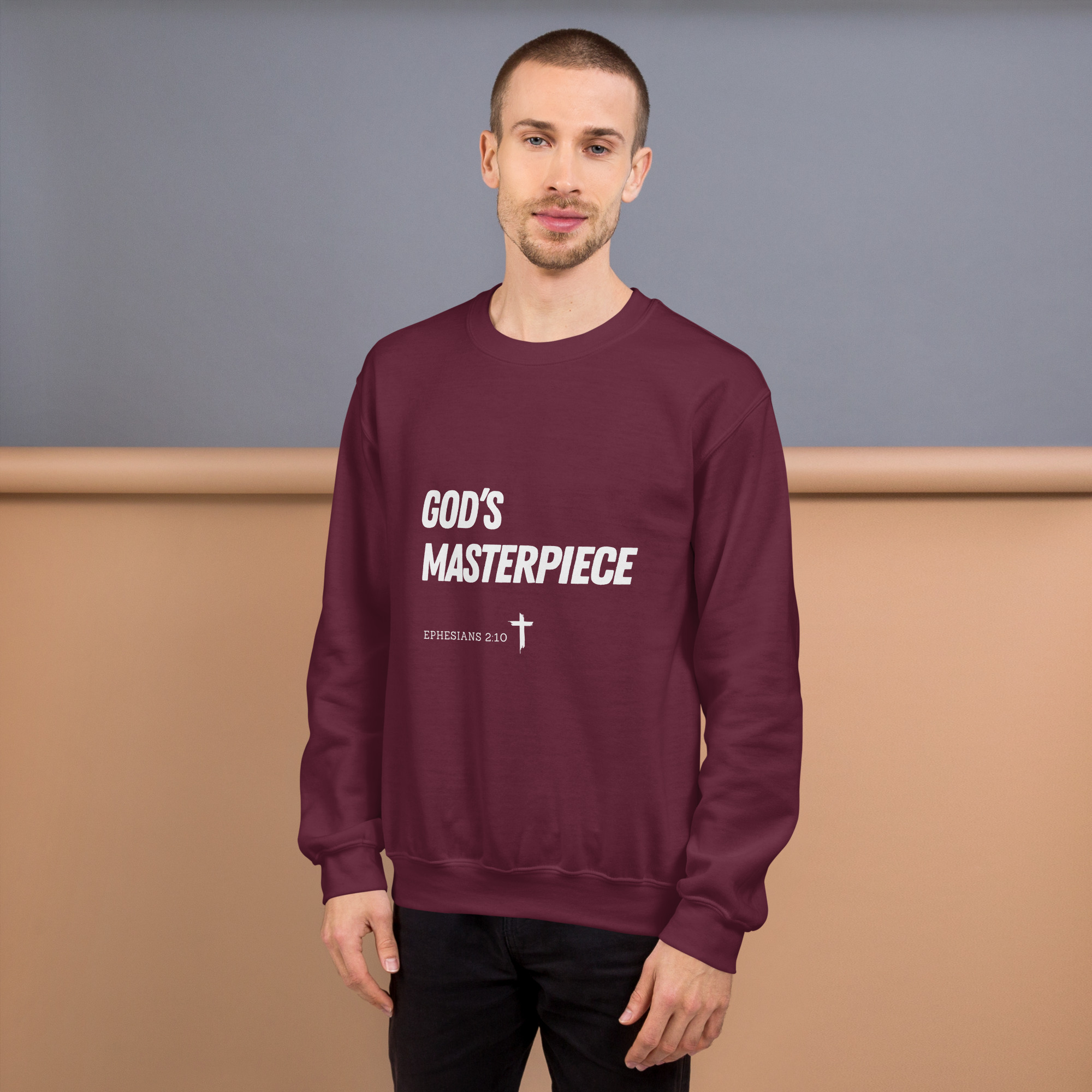 'God's Masterpiece' Slim Fit Unisex Sweatshirt - w/Scripture, Dark Colours - Image 7