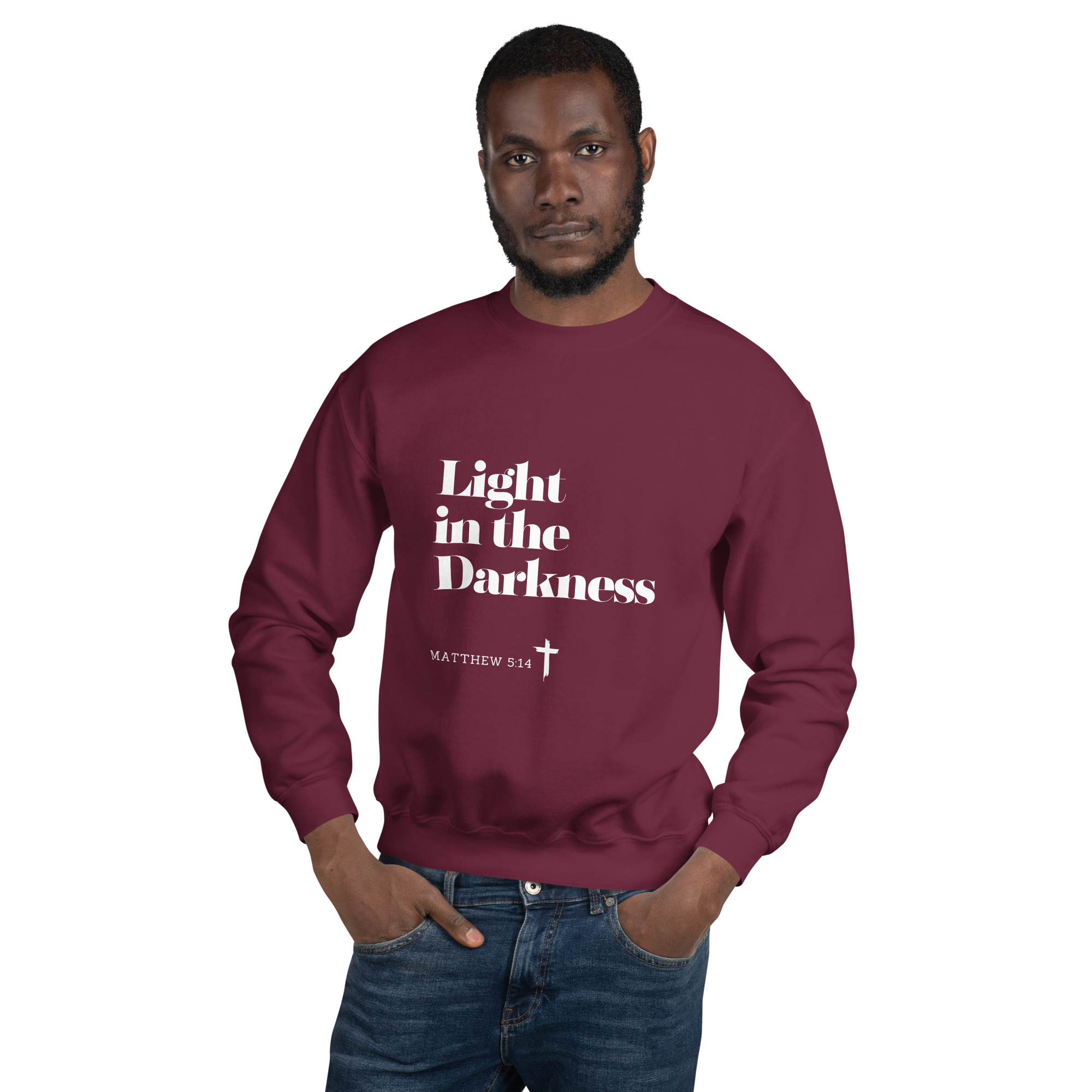 'Light in the Darkness' Slim Fit Unisex Sweatshirt - w/Scripture, Dark Colours