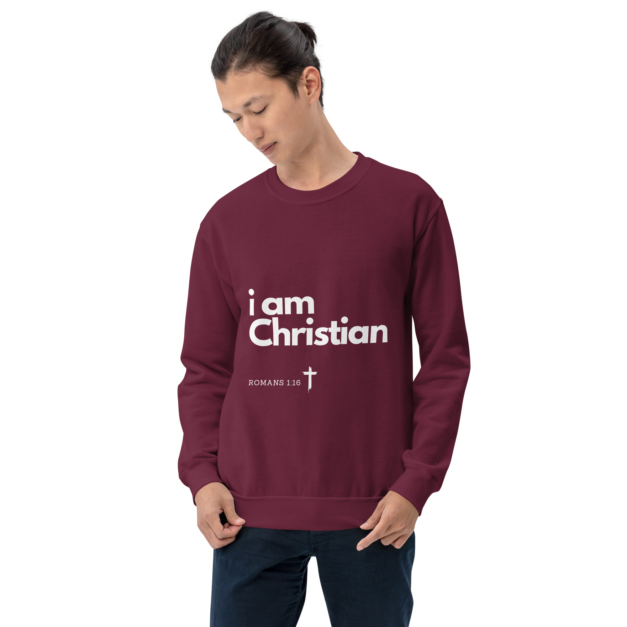 'i am Christian' Slim Fit Unisex Sweatshirt - w/Scripture, Dark Colours - Image 11