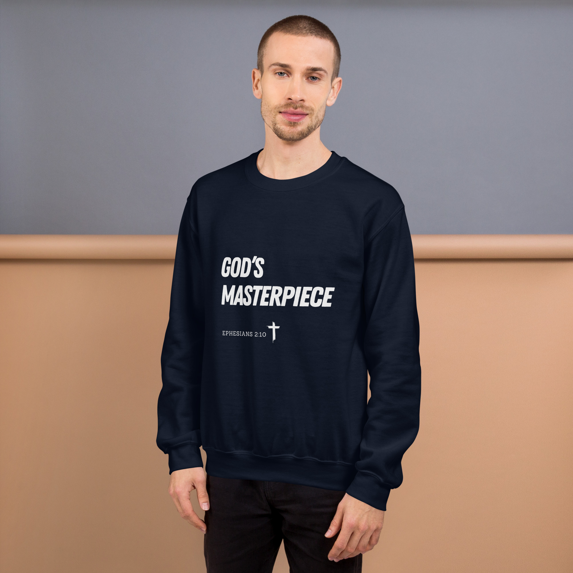 'God's Masterpiece' Slim Fit Unisex Sweatshirt - w/Scripture, Dark Colours - Image 5
