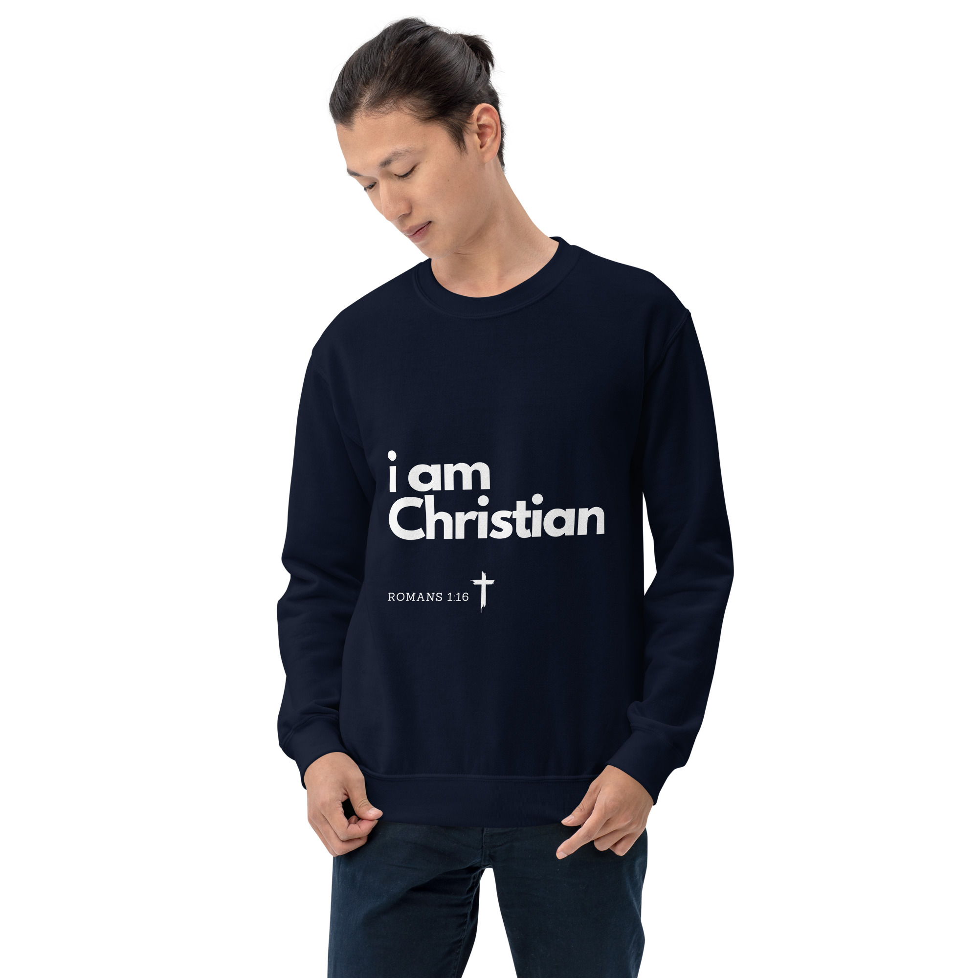 'i am Christian' Slim Fit Unisex Sweatshirt - w/Scripture, Dark Colours - Image 7