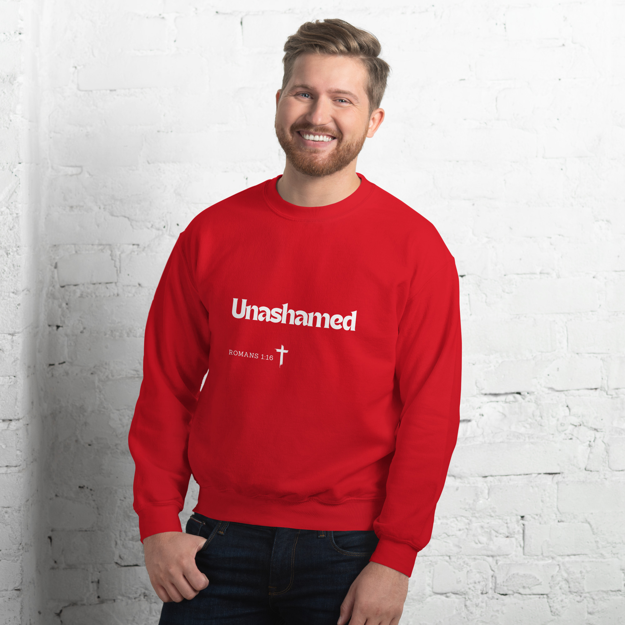 'Unashamed' Slim Fit Unisex Sweatshirt - w/Scripture, Dark Colours - Image 9
