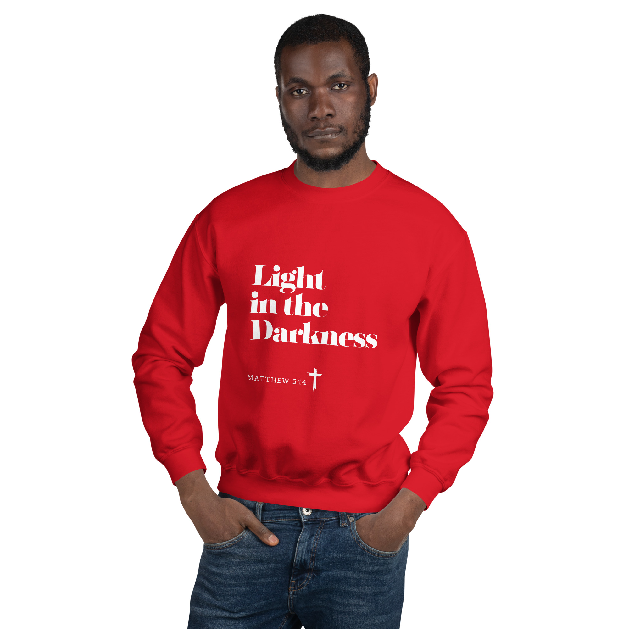 'Light in the Darkness' Slim Fit Unisex Sweatshirt - w/Scripture, Dark Colours - Image 7