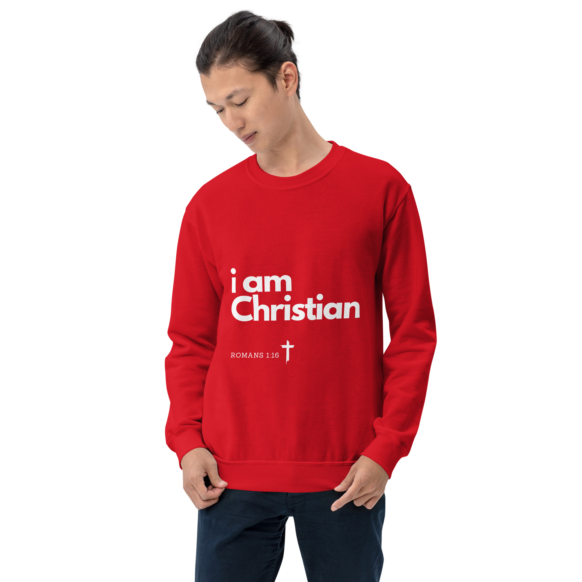 'i am Christian' Slim Fit Unisex Sweatshirt - w/Scripture, Dark Colours - Image 13
