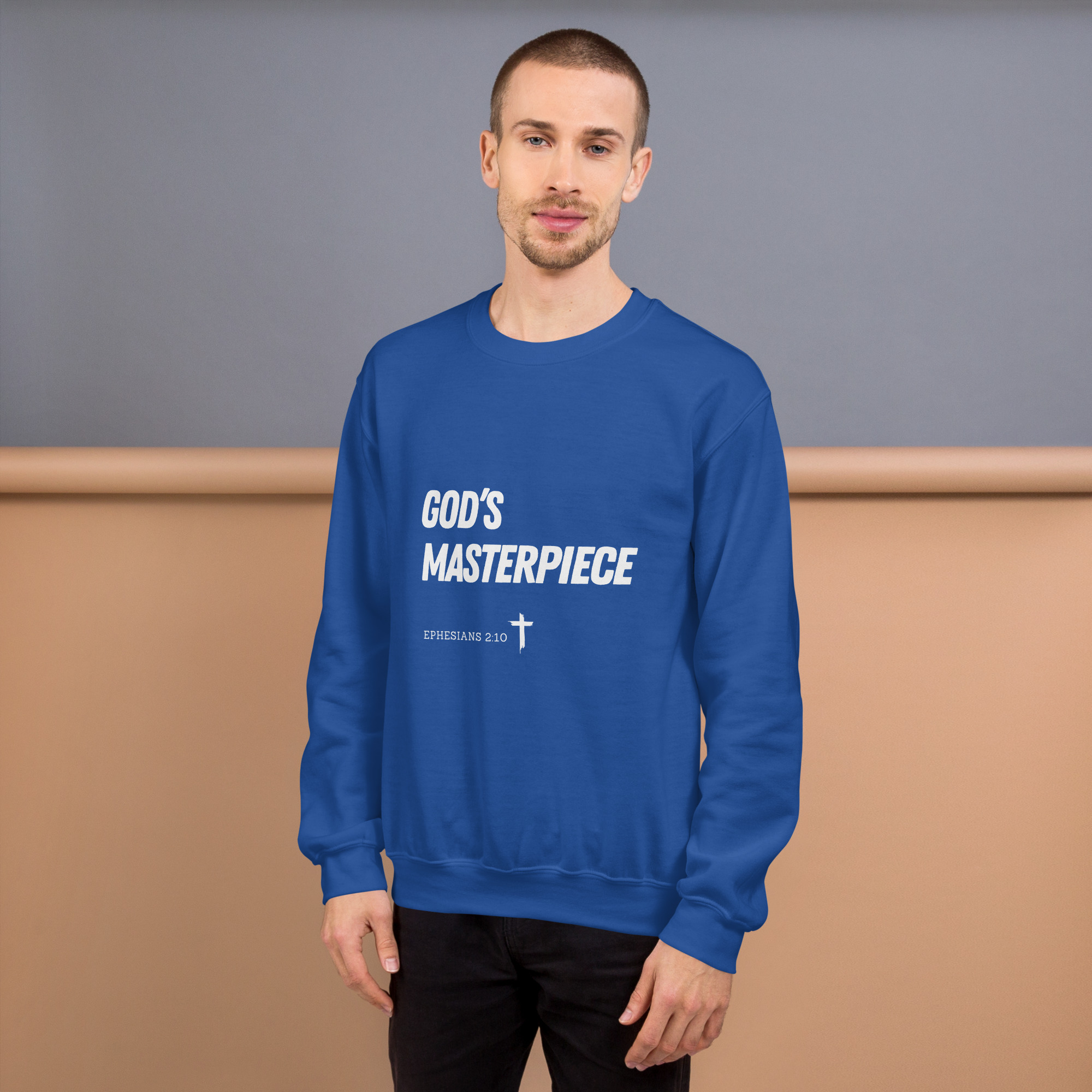 'God's Masterpiece' Slim Fit Unisex Sweatshirt - w/Scripture, Dark Colours - Image 11