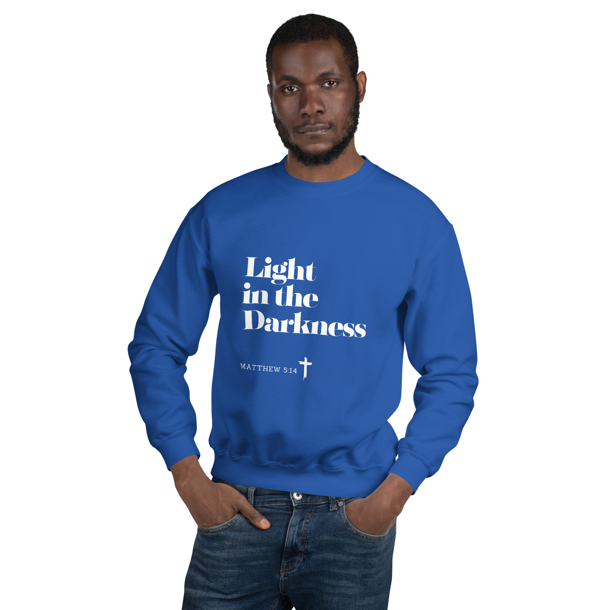 'Light in the Darkness' Slim Fit Unisex Sweatshirt - w/Scripture, Dark Colours - Image 11