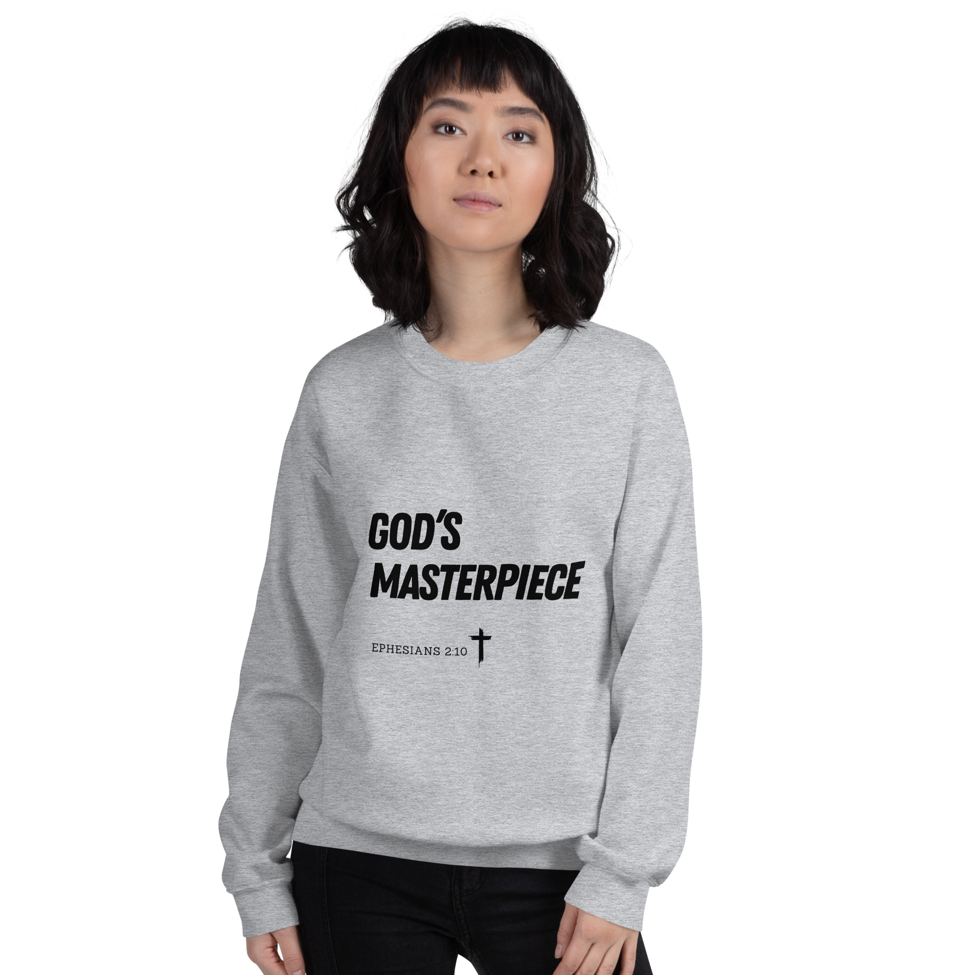 'God's Masterpiece' Slim Fit Unisex Sweatshirt - w/Scripture, Light Colours - Image 3