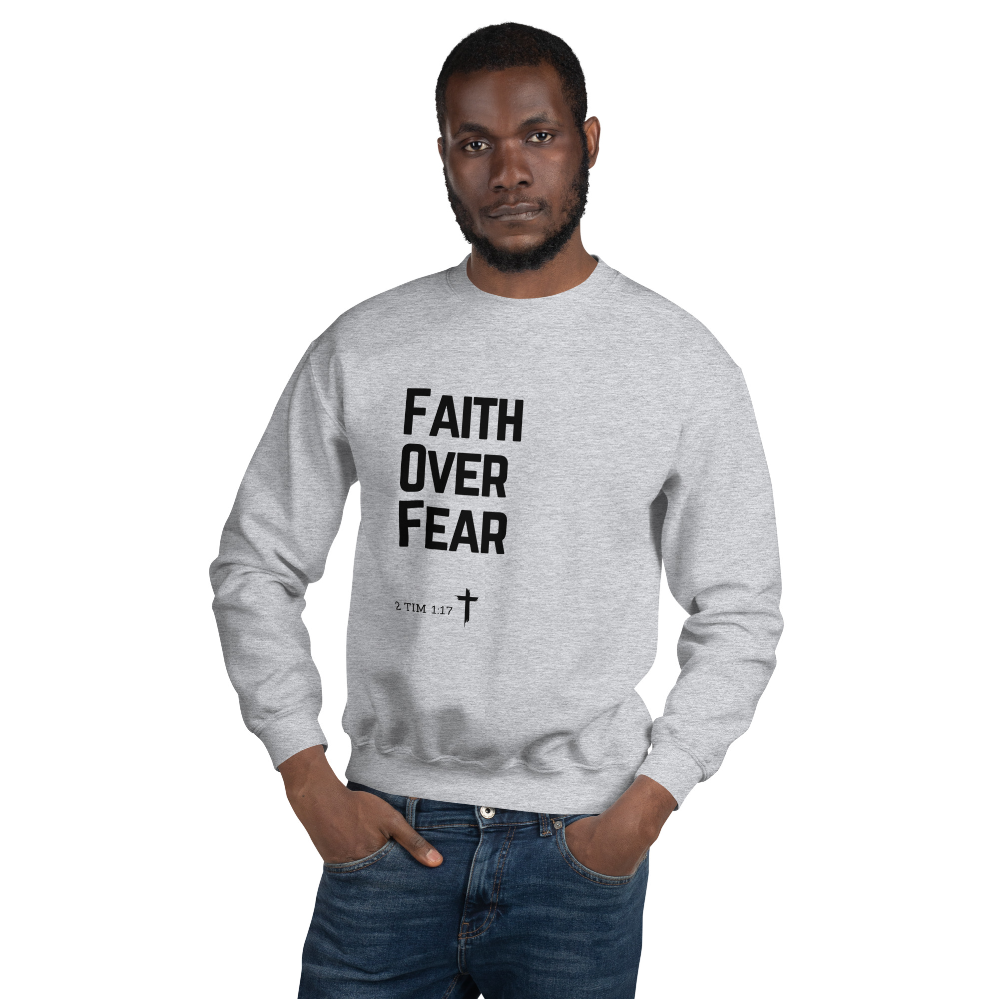 'Faith Over Fear' Slim Fit Unisex Sweatshirt - w/Scripture, Light Colours