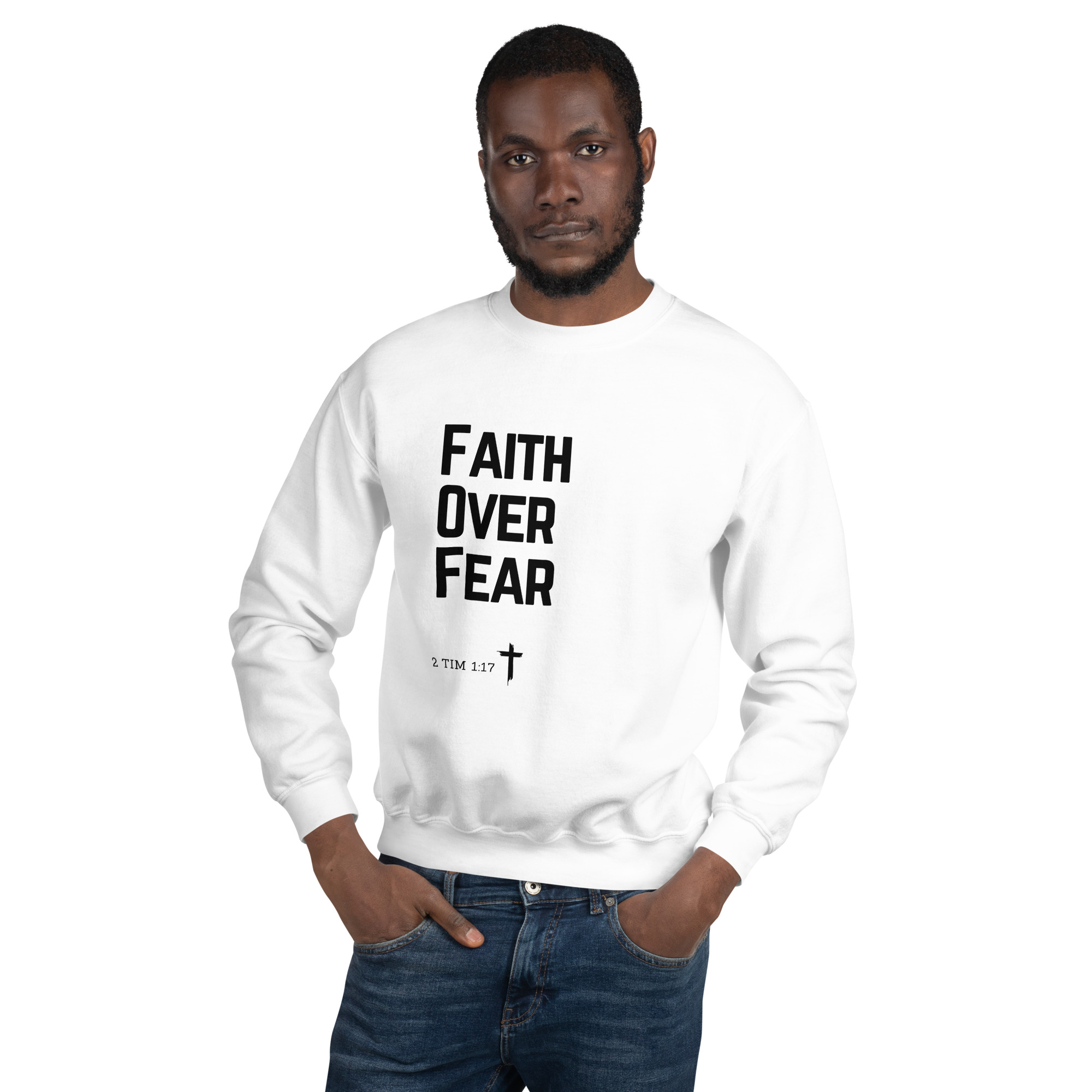'Faith Over Fear' Slim Fit Unisex Sweatshirt - w/Scripture, Light Colours - Image 7